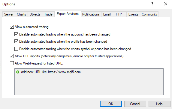 MT4 expert advisors settings enabled
