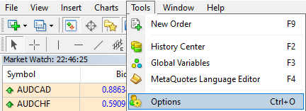 MT4 options menu